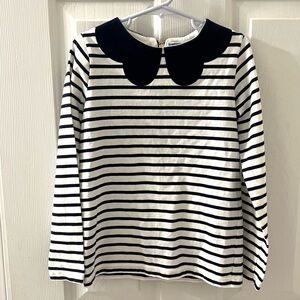 Jacardi Girls Striped Navy Blue White Long Sleeve Cotton Shirt with Collar Sz 8